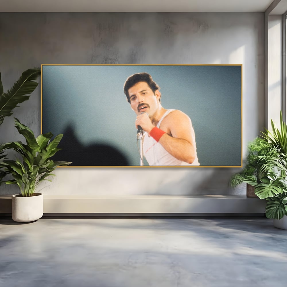 Tablou canvas cu tablou canvas cu freddie mercury, in rama de aluminiu auriu